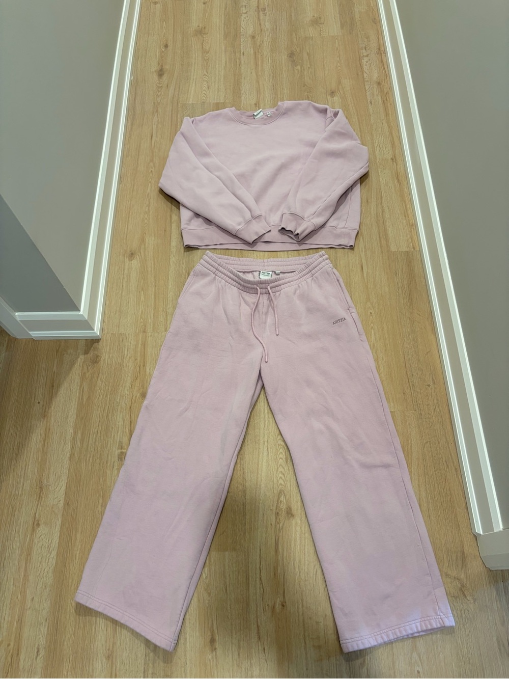 Aritzia Pale Pink Women's Sweatshirt & Jogger Pajama Set
